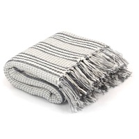 Throw Cotton Stripes 220x250 cm Grey and White vidaXL