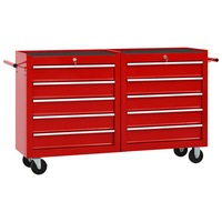Tool Trolley with 10 Drawers Steel Red vidaXL