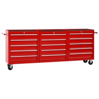 Tool Trolley with 15 Drawers Steel Red vidaXL