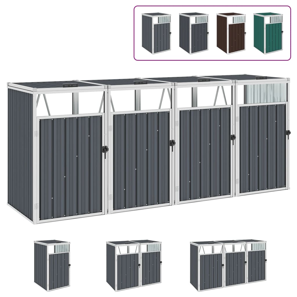 Triple Garbage Bin Shed Waste Container Anthracite/Grey Multi Sizes vidaXL