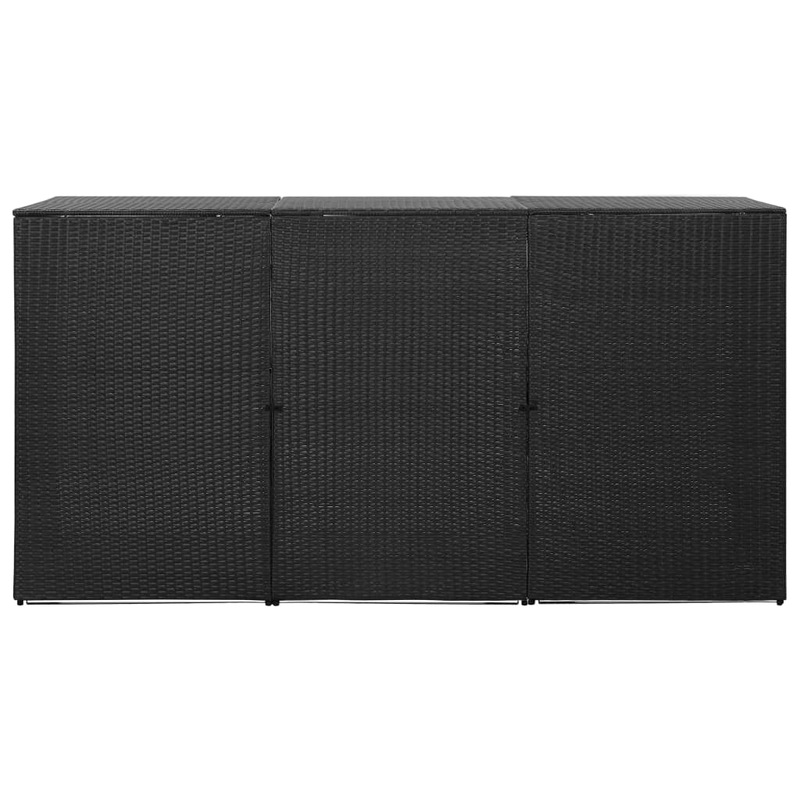 vidaXL Triple Wheelie Bin Shed Black Poly Rattan Waste Container