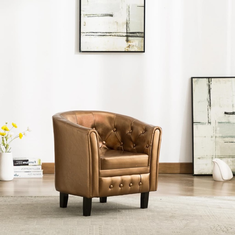 Buy Tub Chair Brown Faux Leather MyDeal