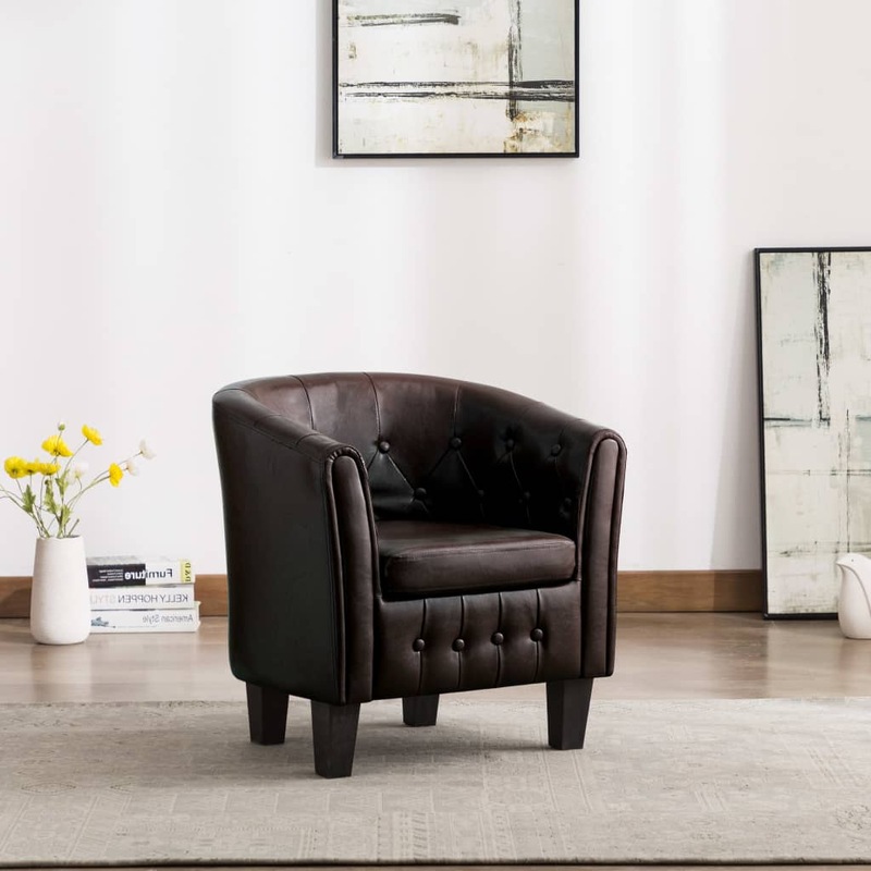 Buy Tub Chair Brown Faux Leather MyDeal