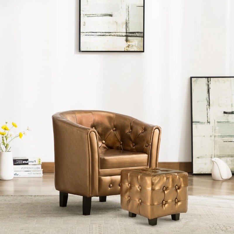 Buy Tub Chair with Footstool Brown Faux Leather MyDeal