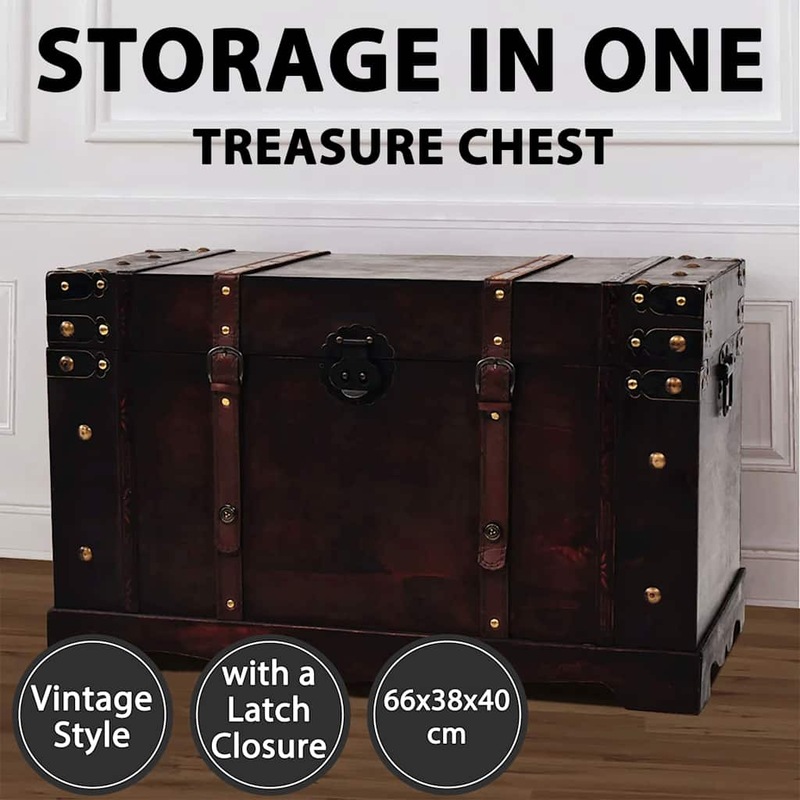 Buy vidaXL Vintage Treasure Chest Wood 66x38x40 cm MyDeal
