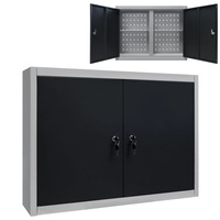 Wall Mounted Tool Cabinet Industrial Style Metal Grey and Black vidaXL