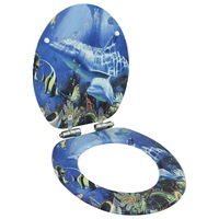 WC Toilet Seat with Soft Close Lid MDF Dolphins Design vidaXL