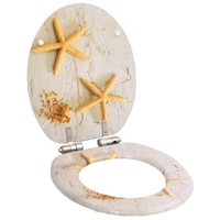 WC Toilet Seat with Soft Close Lid MDF Starfish Design vidaXL