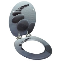 WC Toilet Seat with Soft Close Lid MDF Stones Design vidaXL