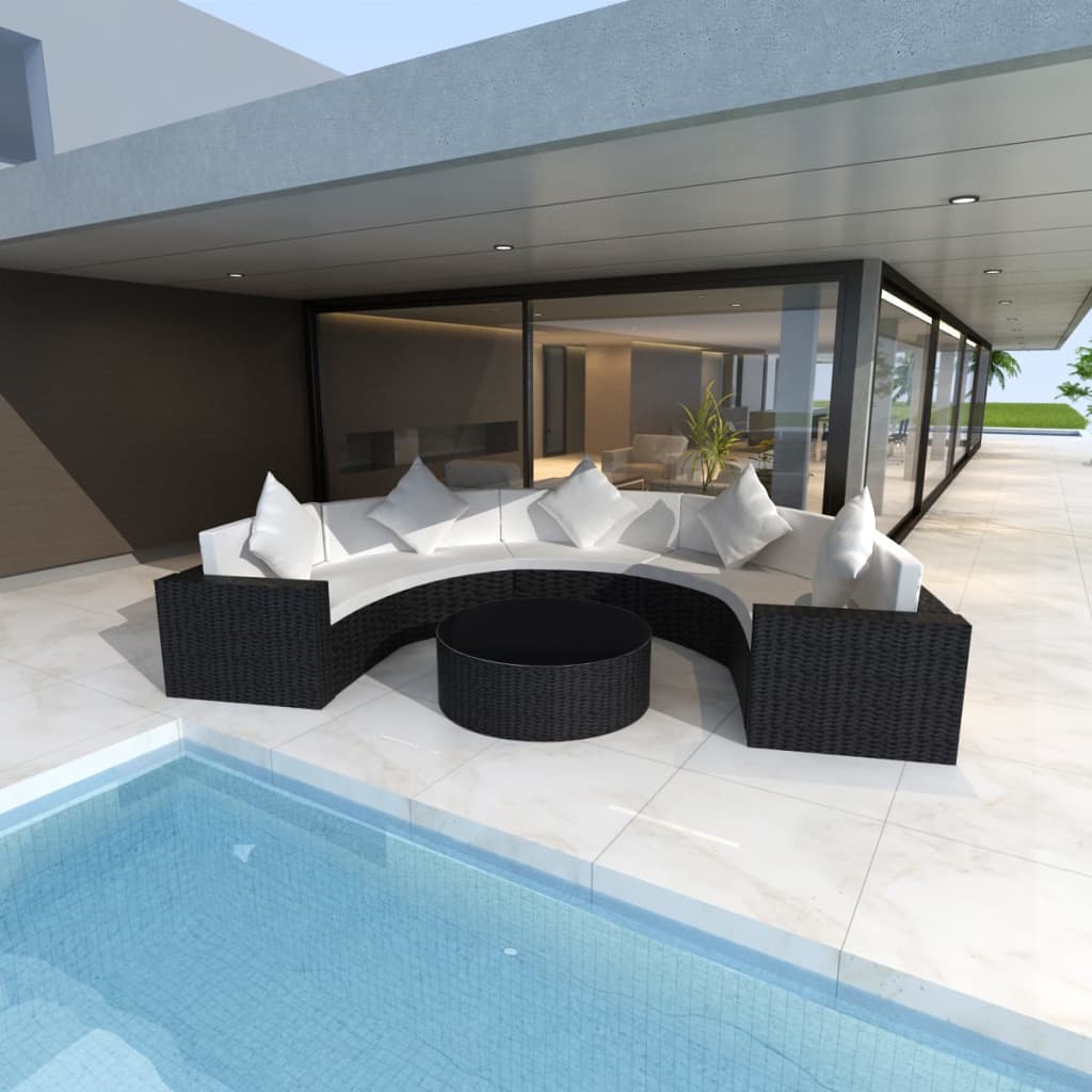 6 Piece Garden Lounge Set with Cushions Poly Rattan Black vidaXL