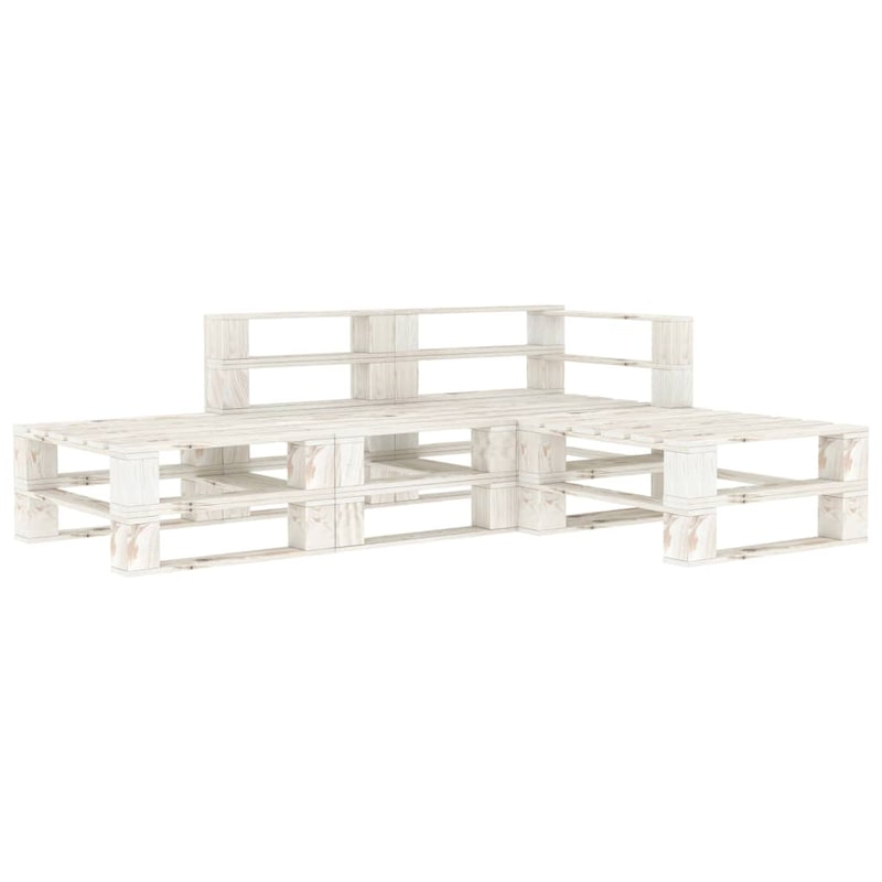 4 Piece Garden Pallet Lounge Set Wood White - MyDeal