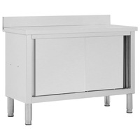 Work Table with Sliding Doors 120x50x(95-97) cm Stainless Steel vidaXL
