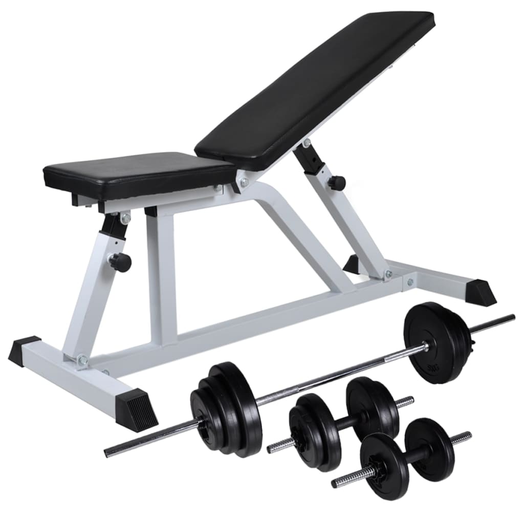 Workout Bench with Barbell and Dumbbell Set 30.5 kg vidaXL