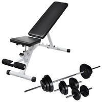 Workout Bench with Barbell and Dumbbell Set 30.5 kg vidaXL