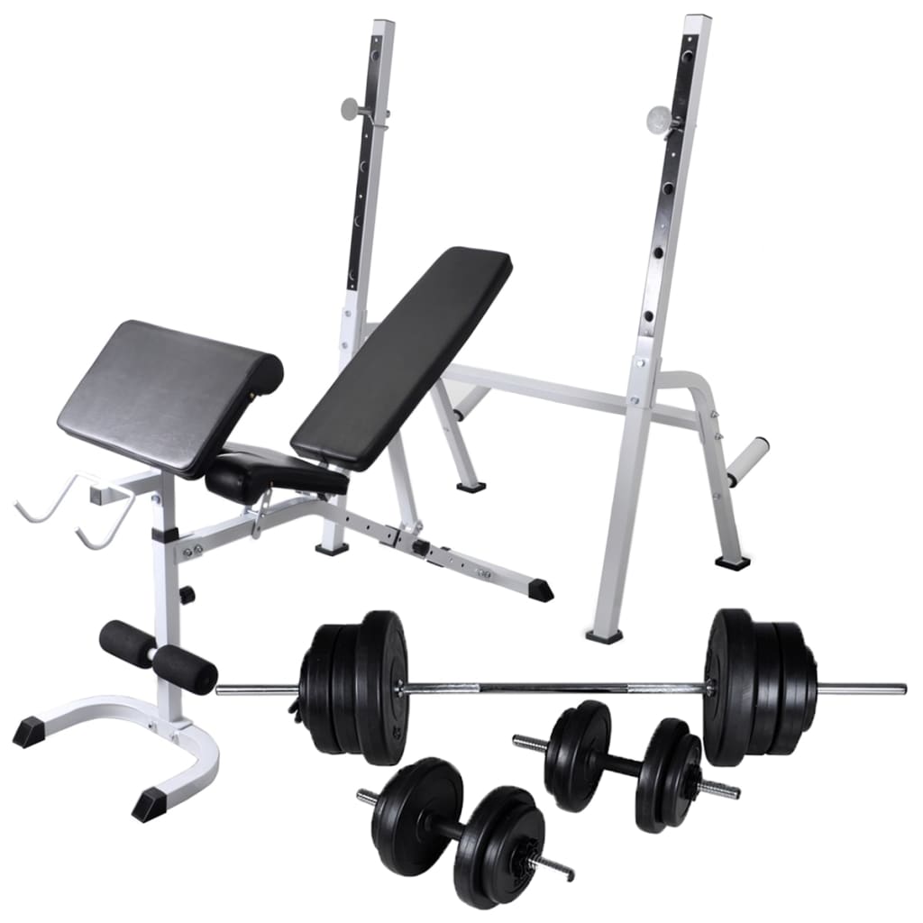 Workout Bench with Weight Rack Barbell and Dumbbell Set 60.5kg vidaXL