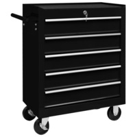 Workshop Tool Trolley with 5 Drawers Black vidaXL