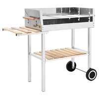 XXL Trolley Charcoal BBQ Grill Stainless Steel with 2 Shelves vidaXL