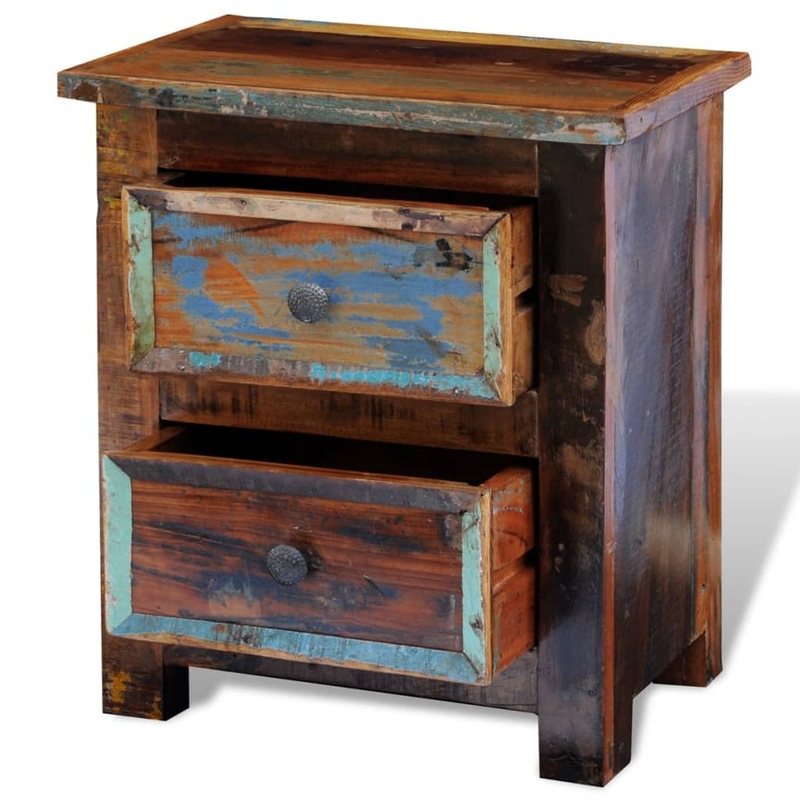 Buy Nightstand with 2 Drawers Solid Reclaimed Wood - MyDeal