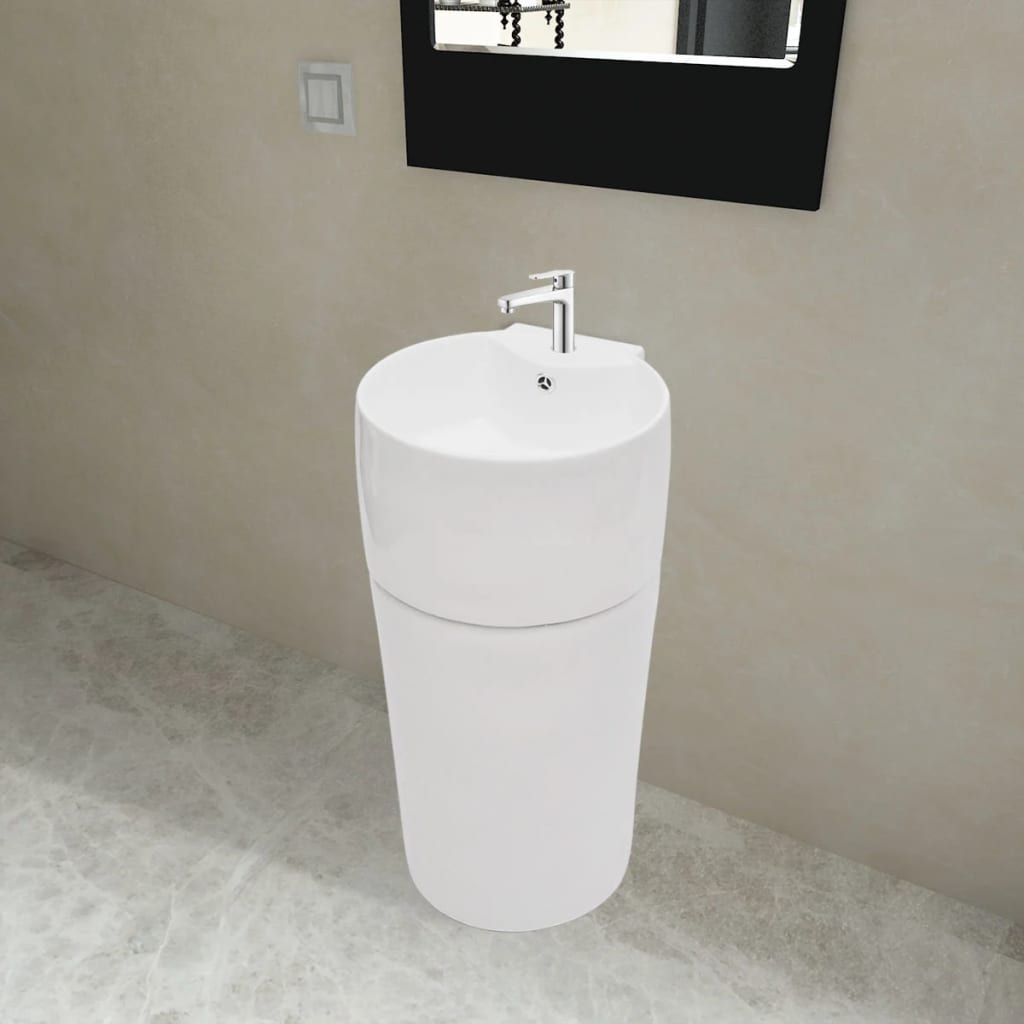 Ceramic Stand Bathroom Sink Basin Faucet/Overflow Hole White vidaXL