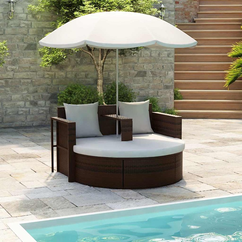 Buy Garden Bed with Parasol Brown Poly Rattan MyDeal