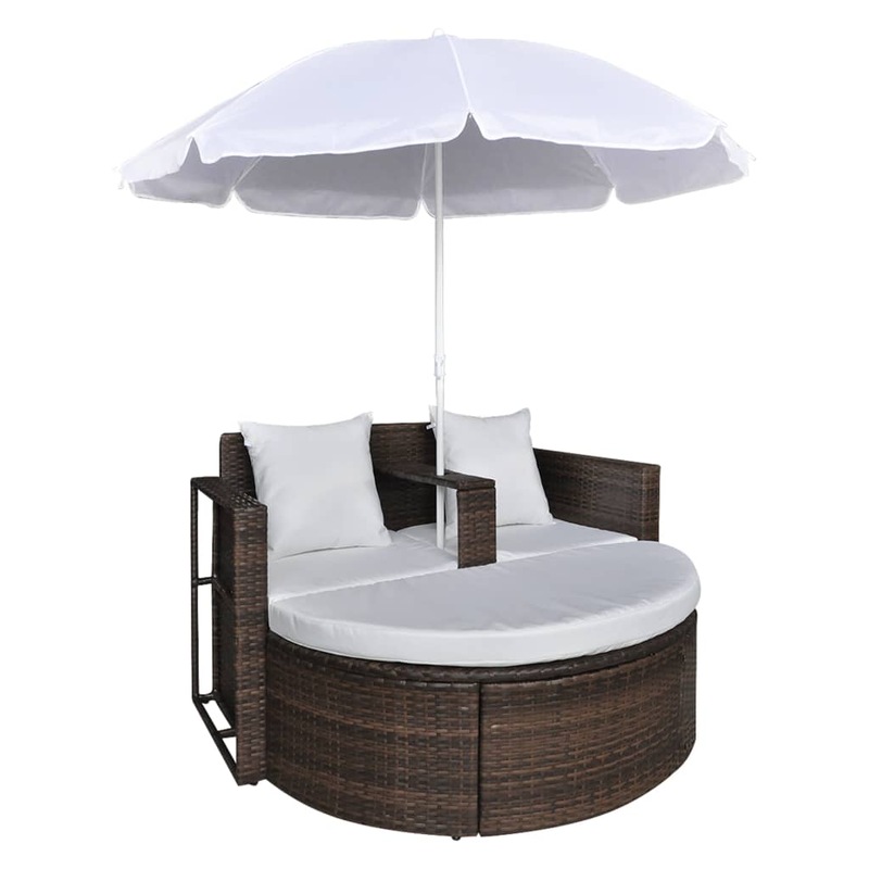 Buy Garden Bed with Parasol Brown Poly Rattan MyDeal