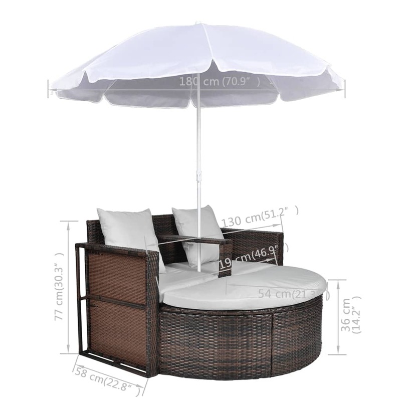 Buy Garden Bed with Parasol Brown Poly Rattan MyDeal