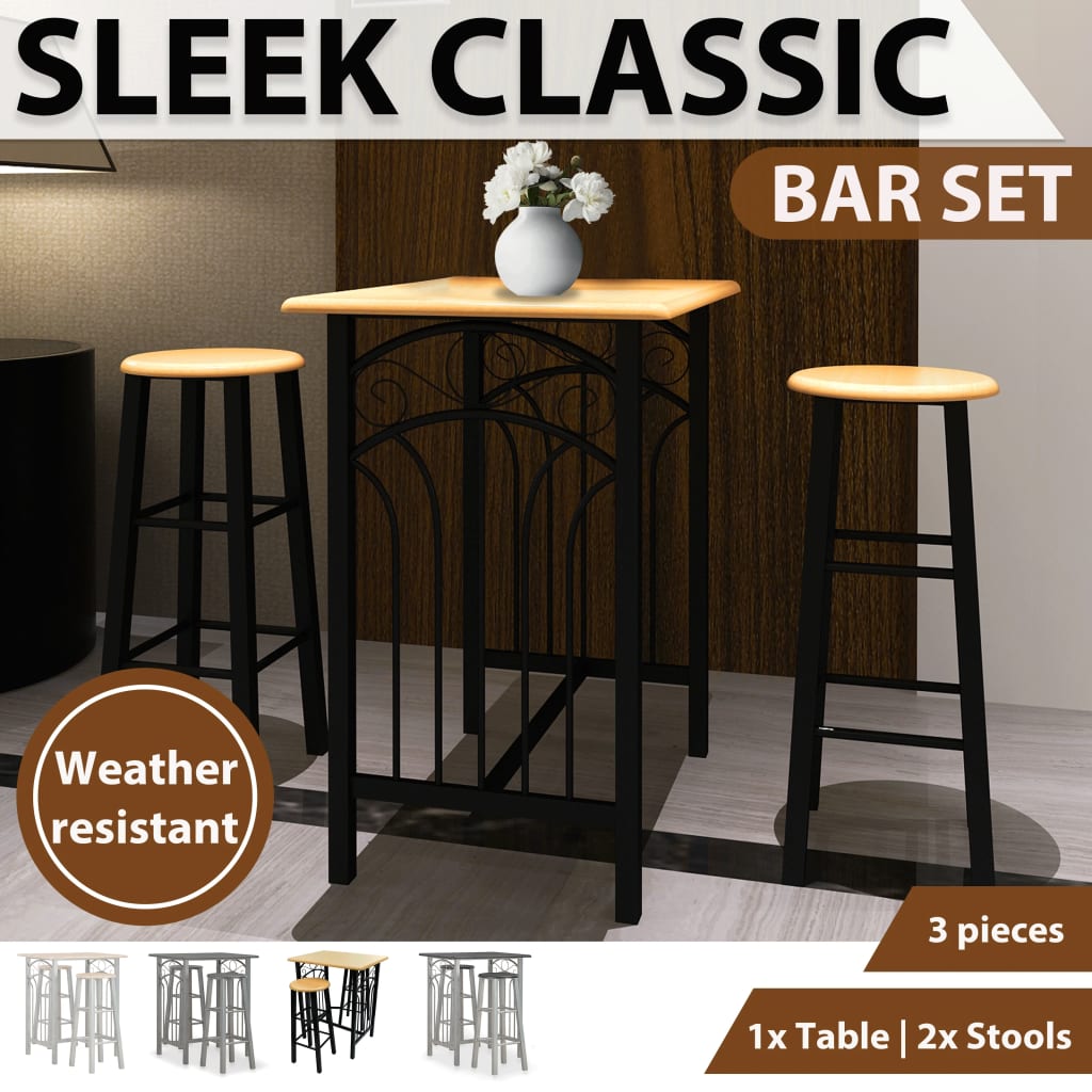 Wood Bar Set 3 Piece Pub Table and Chair Furniture Steel Multi Colours
