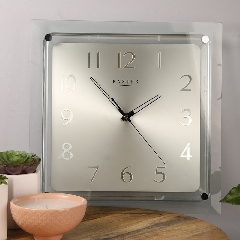 Buy Baxter 35cm Perspex Square Silent Wall Clock Silver MyDeal