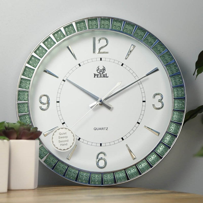 Pearl 34cm Jewel Frame Silent Wall Clock - Green