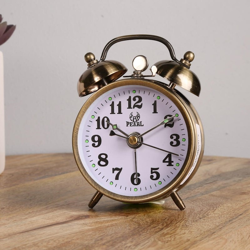 Buy Pearl Double Bell Mechanical, Alarm Clock Brass 10x7cm MyDeal