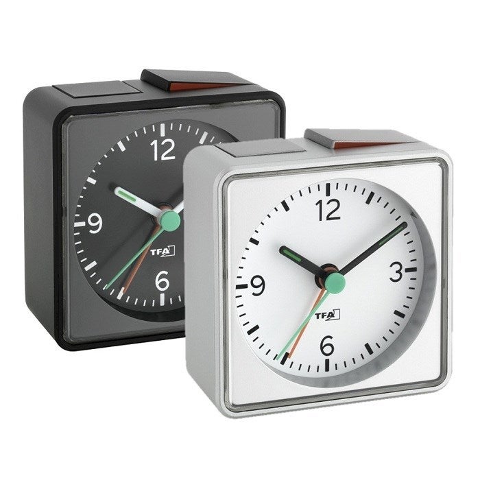 TFA Germany Push Silent Electronic Alarm Clock - Silver - 7cm
