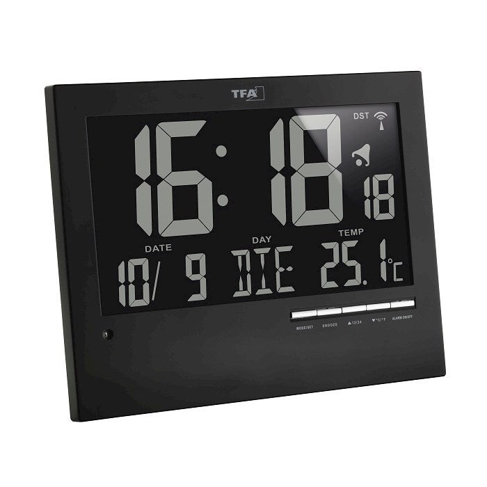 TFA Germany Silent Digital Wall Clock w/ Automatic Night Backlight