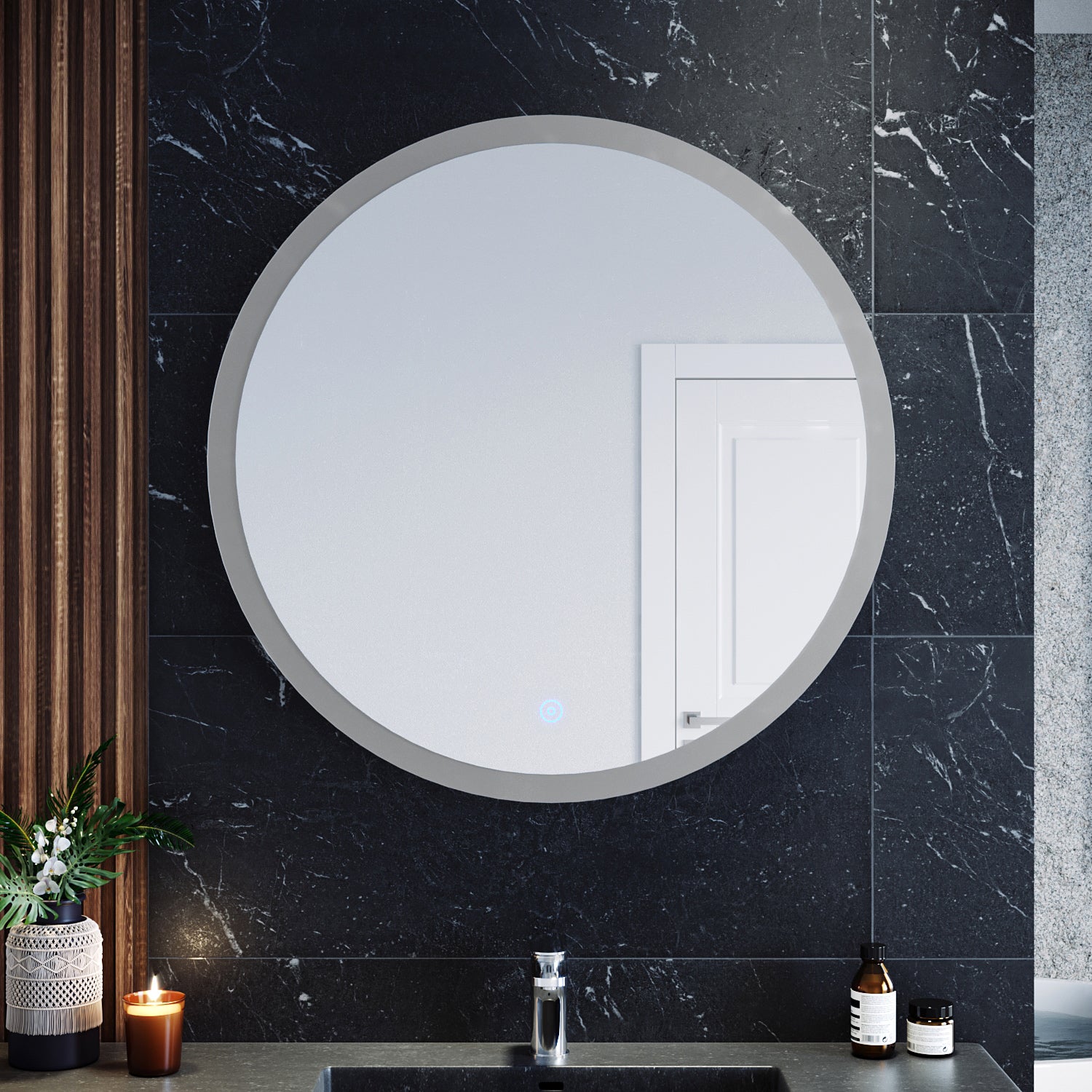 ELEGANT Bathroom Mirror Round LED Lighted Touch Switch Wall Mounted Front-Lit 840x840mm