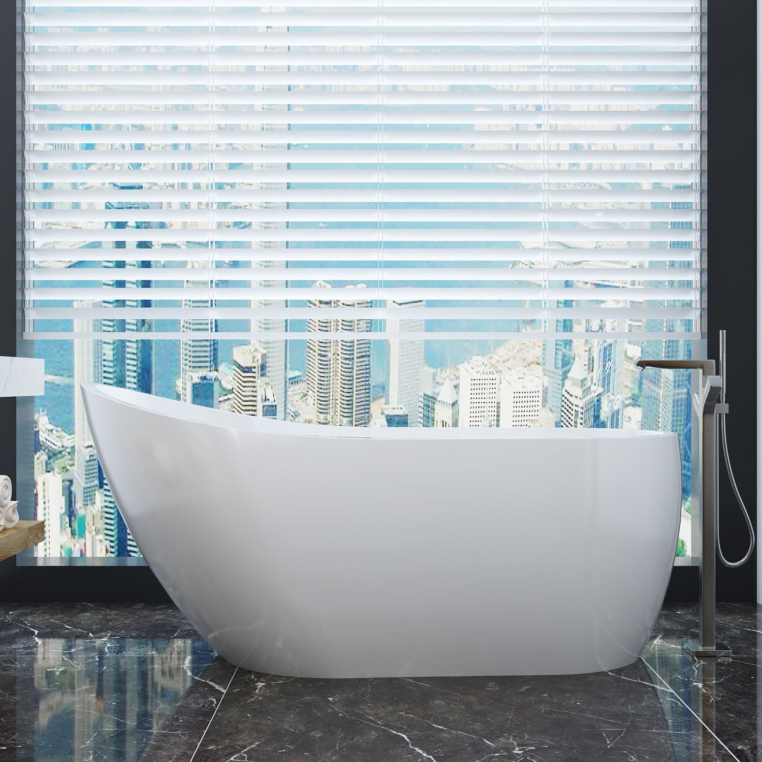 ELEGANT 1500x800x600mm Acrylic Free Standing Bathtub With Bar Shape Overflow