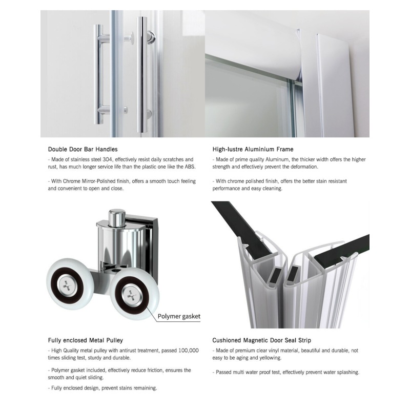 Buy ELEGANT 800x1200mm Square Bath Screen Shower Bathroom Enclosure