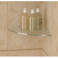 ELEGANT Bathroom Wall Corner Shelf with Sliver Supports 8mm Clear Tempered Glass