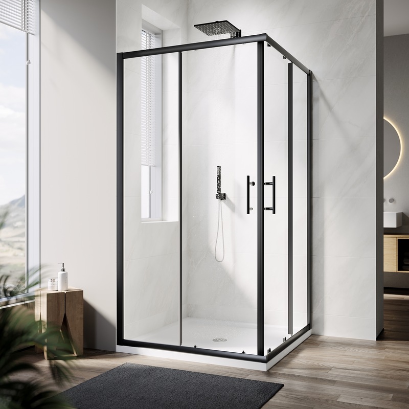 Buy ELEGANT Black Shower Enclosure Framed Sliding Door Bath Screen ...