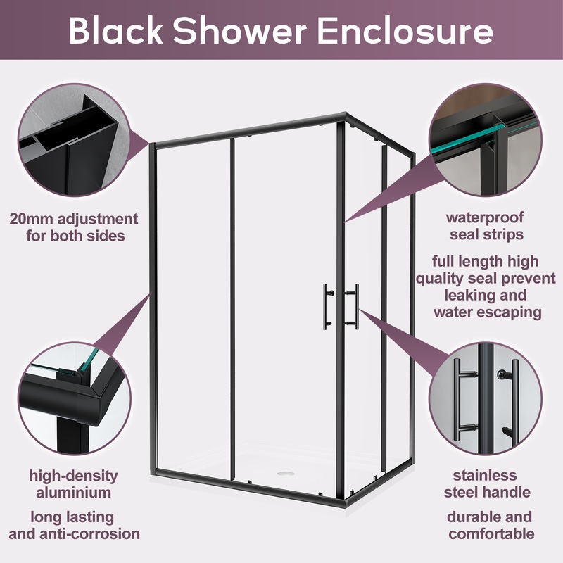 Buy ELEGANT Black Shower Enclosure Framed Sliding Door Bath Screen