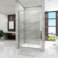 ELEGANT Silver 2 Panel Semi Frameless Sliding Shower Door 100x190cm