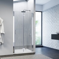 ELEGANT Frameless Shower Door Bifold Pivot Door Swing Shower Screen Wall to Wall 86 x 190cm in Sliver
