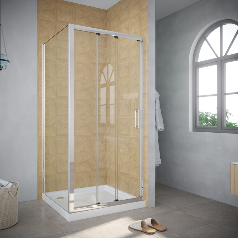 Buy ELEGANT Shower Enclosure Sliding Door 3 Panels Tempered Glass with ...