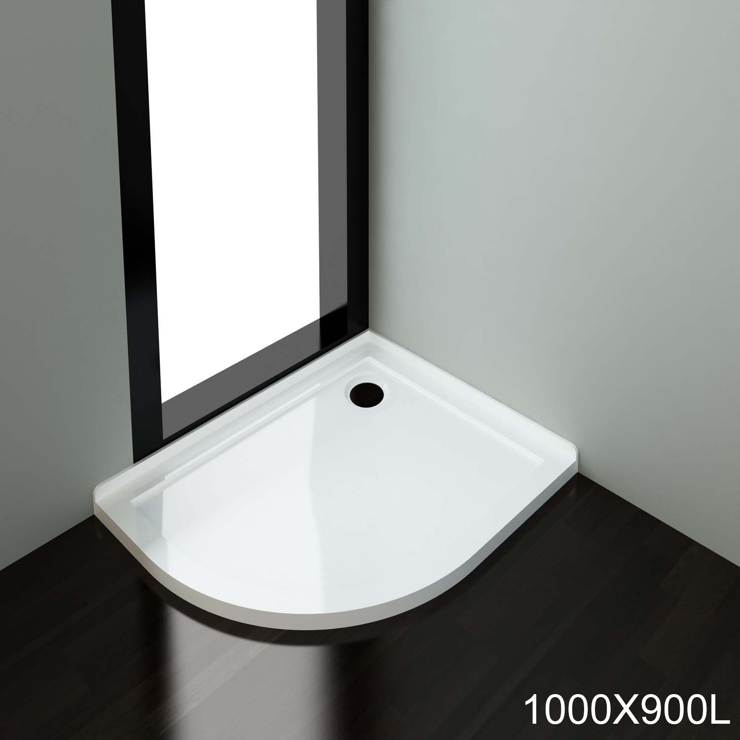 ELEGANT Shower Tray 900x1000mm, Light Weight,Urethane-Marble,Curved Shower Base,Left Side