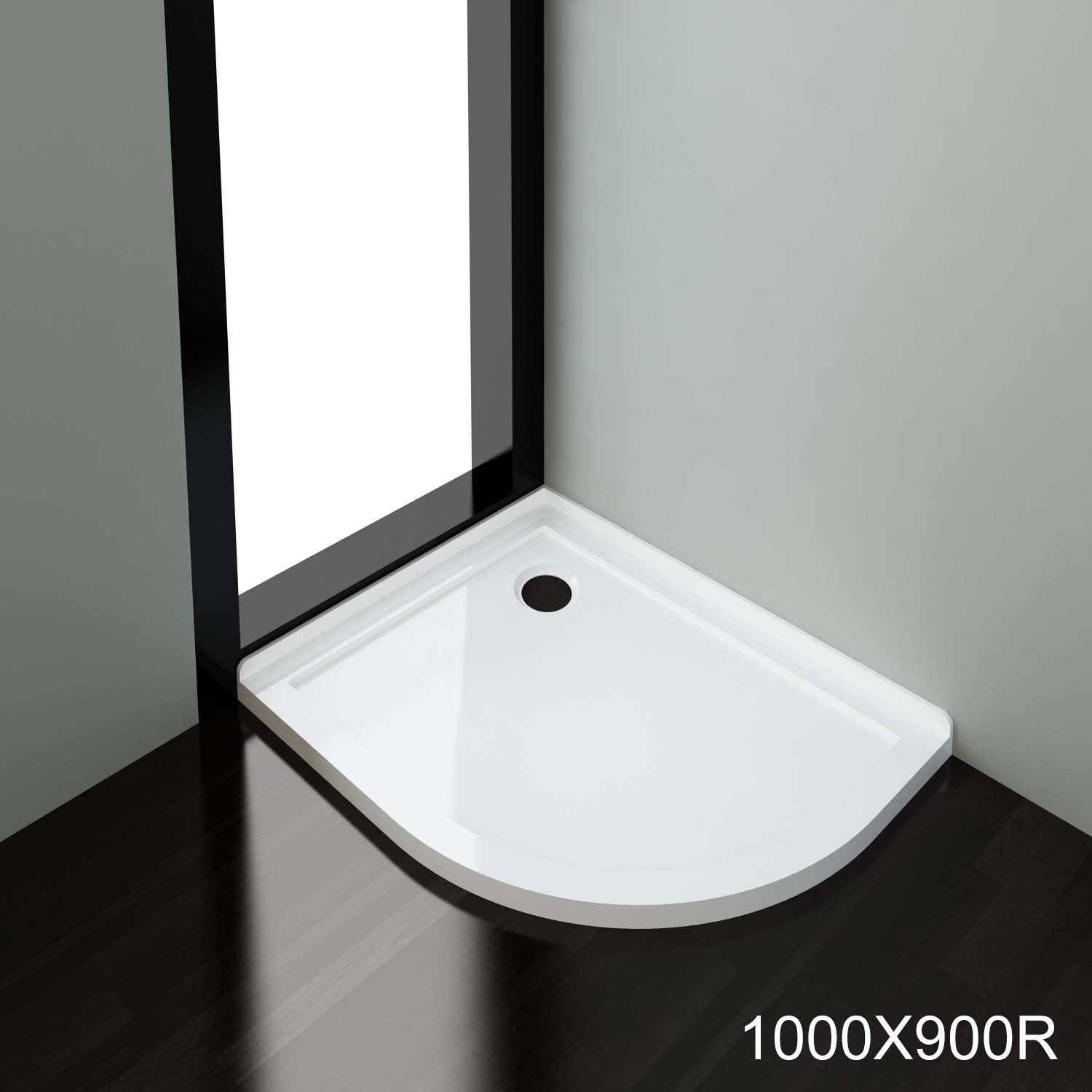 ELEGANT Shower Tray 900x1000mm, Light Weight,Urethane-Marble,Curved Shower Base,Right Side