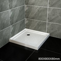 ELEGANT Square Extra Strong Acrylic Fiberglass Shower Base Tile Over Anti-Skid Texture with Sliver Shower Waste 800x800mm