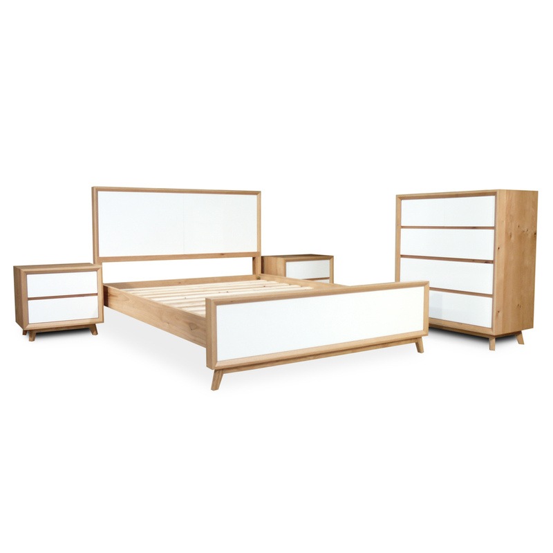 Buy Felix American Oak White High Gloss King Bed Tallboy Bedroom Set