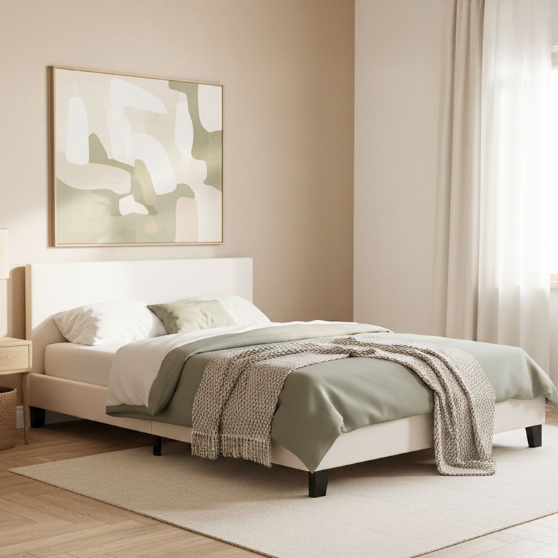 Buy Monica Pu Leather Double Bed Frame, Modern DesignWhite MyDeal