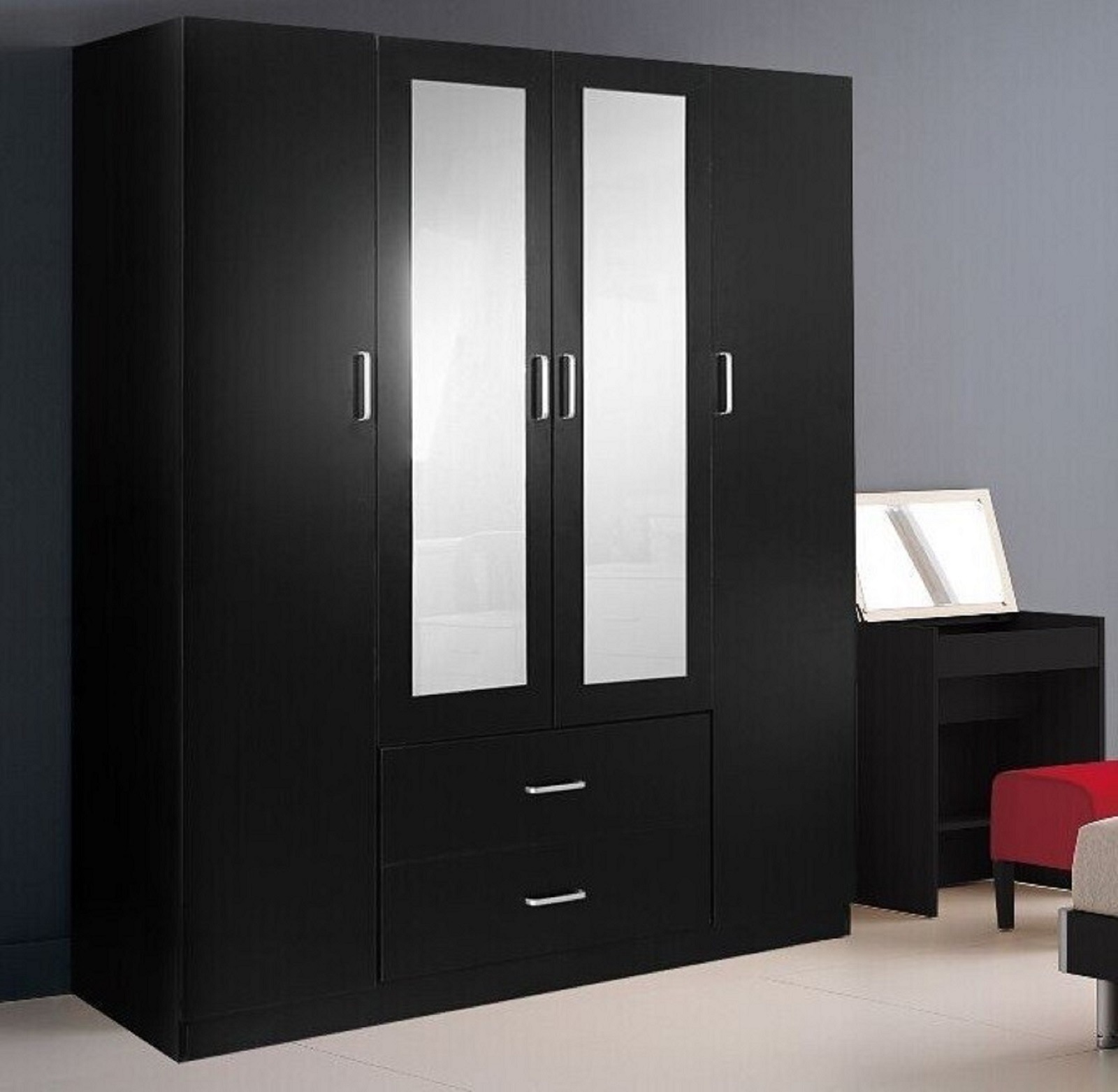 Buy Redfern 4 Doors 2 Drawers Wardrobe Black MyDeal