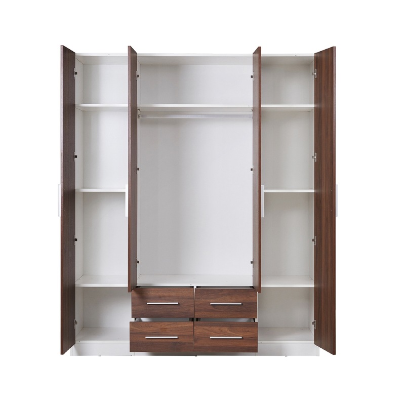 Buy Zetland Wardrobe 4 Door 4 Drawer With Mirror Walnut MyDeal