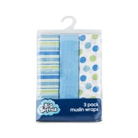 Big Softies Muslin Wraps 3-Pack Blue