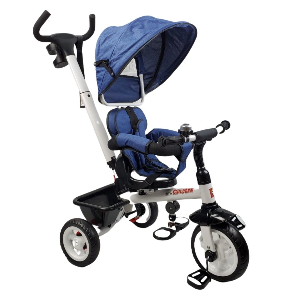 Deluxe Kids Tricycle with Sun Canopy & Parent Handle - Navy